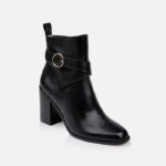 Black High Shine Cow Leather Ankle Boot - Side View