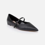Black Lizard Leather Flat - Side View