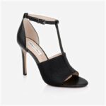 Black Mesh & Kid Leather Stiletto Sandal - Side View