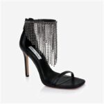 Black Shimmer Sand Fabric & Crystal Chain Stiletto Sandal - Side View