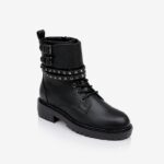 Black Synthetic Leather Ankle Boots - Side View