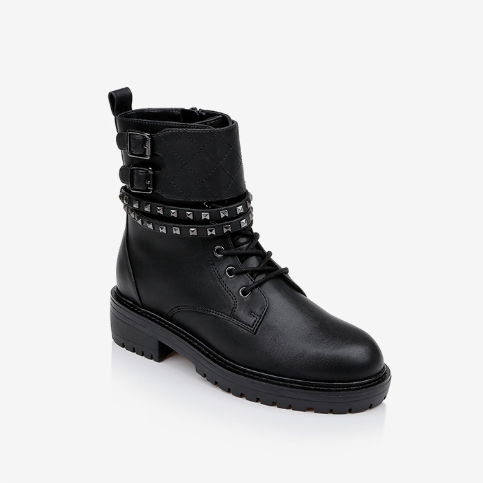 Black Synthetic Leather Ankle Boots - Side View