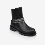Black Synthetic Leather Ankle Boots - Side View