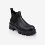 Black Synthetic Leather High Ankle Boot - Side View