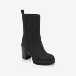 Black Synthetic Leather Elastic Boots - Side View