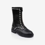 Black Synthetic Leather High Ankle Boot - Side View