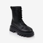 Black Synthetic Leather High Ankle Boots - Side View