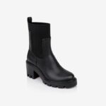 Black Synthetic Leather High Ankle Boot - Side View