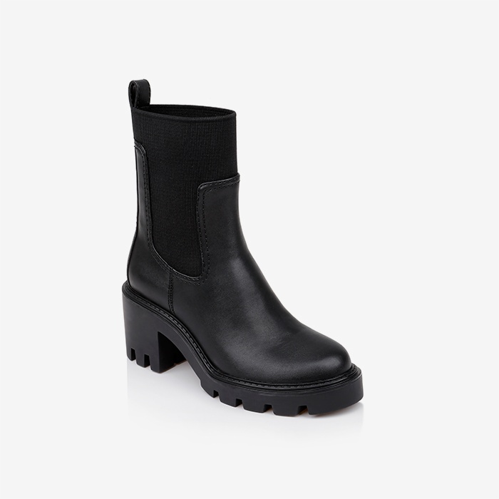 Black Synthetic Leather High Ankle Boot - Side View