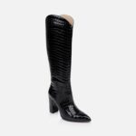 Black croc leather knee boot - Side View