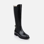 Black high shine cow leather knee boot - Side View