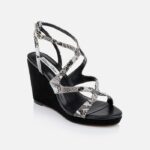 Black&White Snake Kid Leather Platform Sandal - Side View