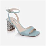 Blue Haze Kid Leather Block Heel Sandal - Side View
