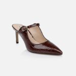 Brown Crocco Patent Leather Heel Sandal - Side View