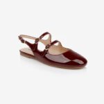 Burgundy Flat Slingback With Straps - Side View