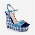 Cendre Blue Patent Leather Wedge Sandal - Angle View