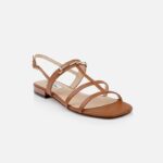 Cognac Lizard Kid Leather Flat Sandal - Side View