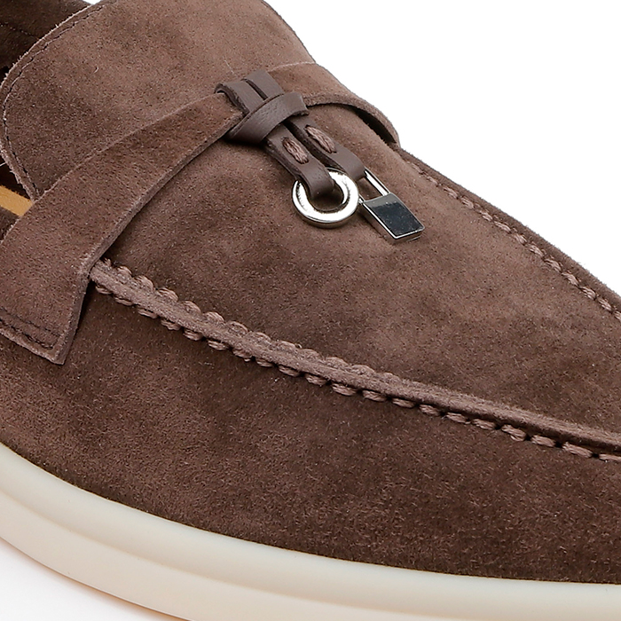 Dark Brown Kid Suede Loafer - Side View