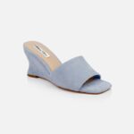 Light Blue Kid Suede Wedge Sansal - Side View