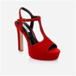 Racing Red Pleuche High Heel Sandal - Side View