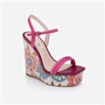 Raspberry Rose Kid Lea Wedge Sandal - Angle View
