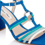 Snorkel Blue Mixed Kid Lea Block Heel Sandal - Side View