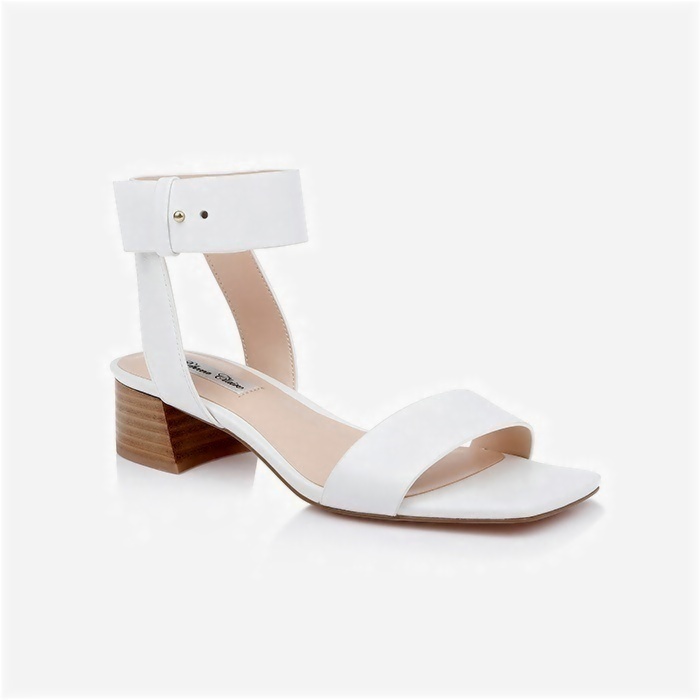 White Kid Lea Stacked Heel Sandal - Side View