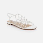 White Leather Flat Sandal - Side View