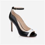 Black & White Kid Leather Stiletto Sandal - Side View