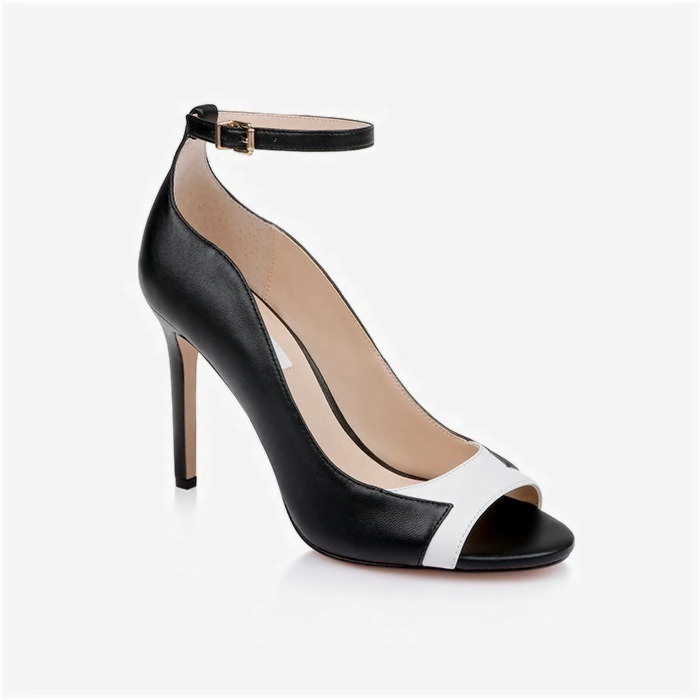Black & White Kid Leather Stiletto Sandal - Side View