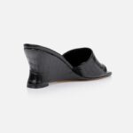Black Croc Leather Wedge Sandal - Back View