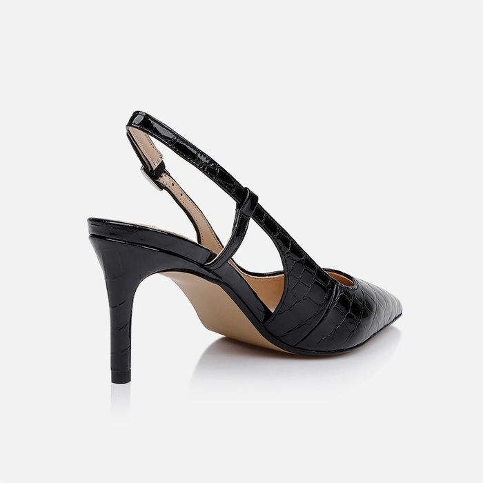 Black Croc Leather Slingback - Back View