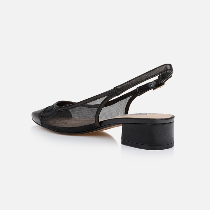 Black Mesh & Kid Leather Sandal - Back View