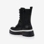 Black Synthetic Leather High Ankle Boot - Back View