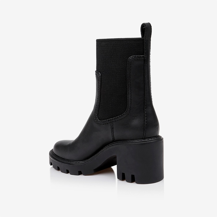 Black Synthetic Leather High Ankle Boot - Back View
