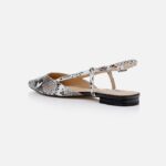 Black&White Snake Kid Leather Slingback Flat - Back View