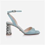 Blue Haze Kid Leather Block Heel Sandal - Back View