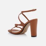 Cognac Kid Leatherl Sandal - Back View