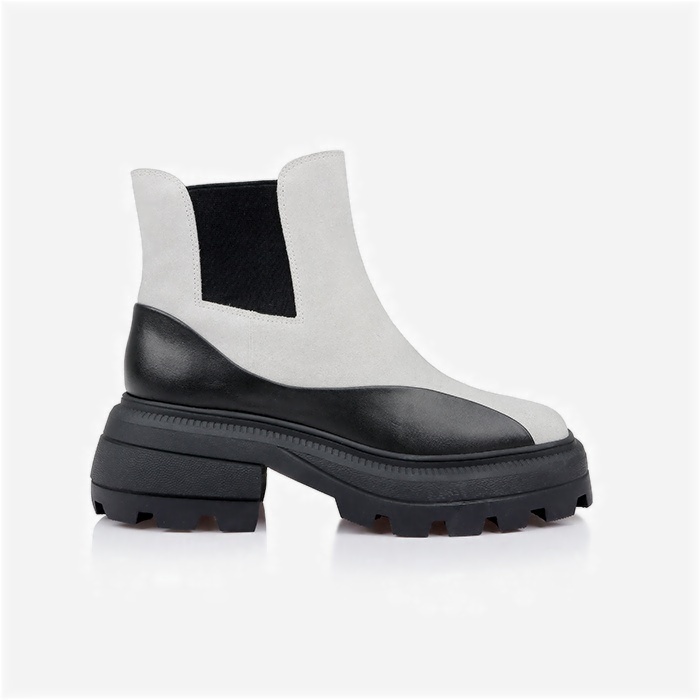 Cream Cow Suede & Black Cow Leather Squared Toe Booty - Back View