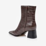 Croco brown block heel high ankle boot - Back View