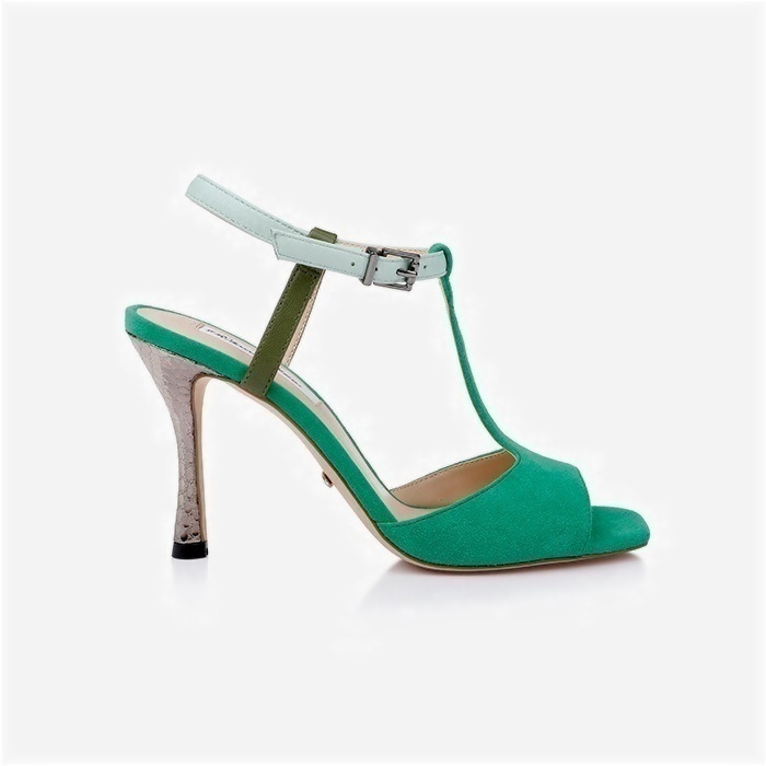 Fluorite Green Mixed High Heel Sandal - Back View