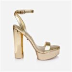 Gold PU Block Electronic Heel Sandal - Back View