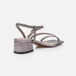 Pewter Metallic Kid Leather Sandal - Back View