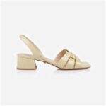 Raffia Patent Leather Middle Heel Sandal - Detail View