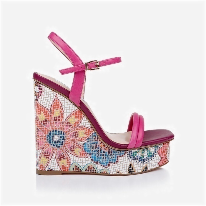 Raspberry Rose Kid Lea Wedge Sandal - Back View