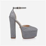 Silver Plaid Fabric Block Heel DOC Sandal - Back View