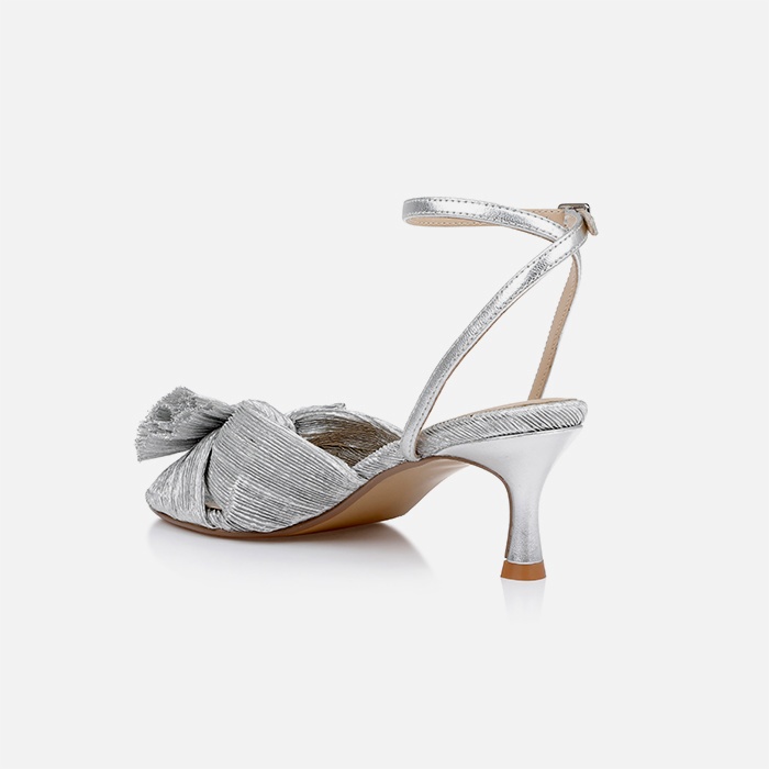 Silver Ruched Fabric Heel Sandal - Back View