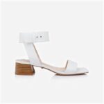 White Kid Lea Stacked Heel Sandal - Back View