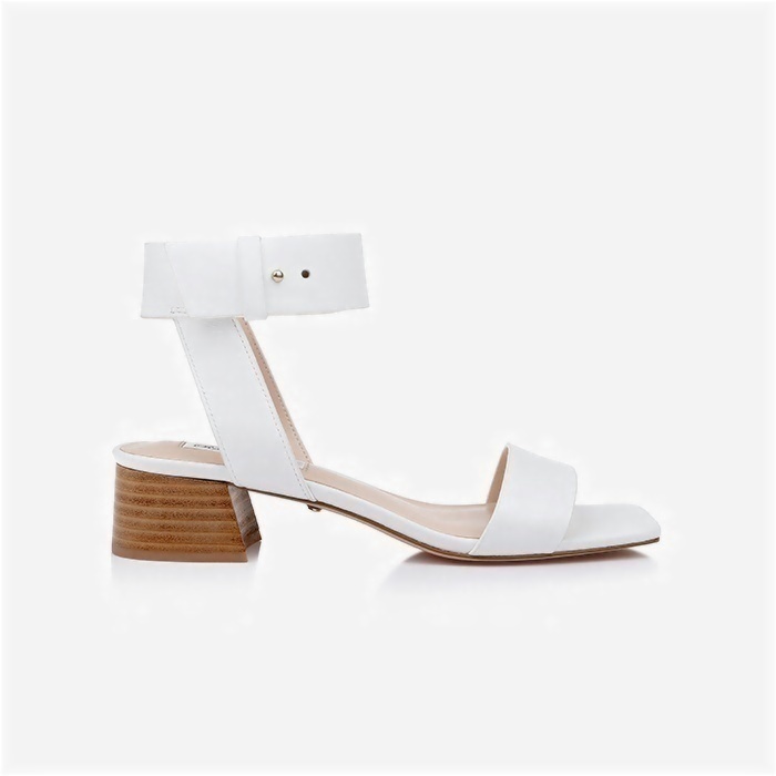 White Kid Lea Stacked Heel Sandal - Back View