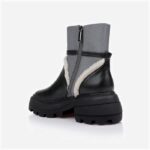 Black Cow leather & Fabric & Blue Shearing Squared Toe Boot - Back View